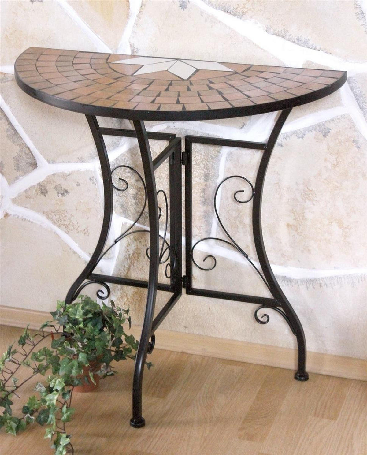 WANDTISCH Halbrund Metall Mosaik 70 cm 120041 - Schwarz, Metall (35/70/72cm) - DanDiBo