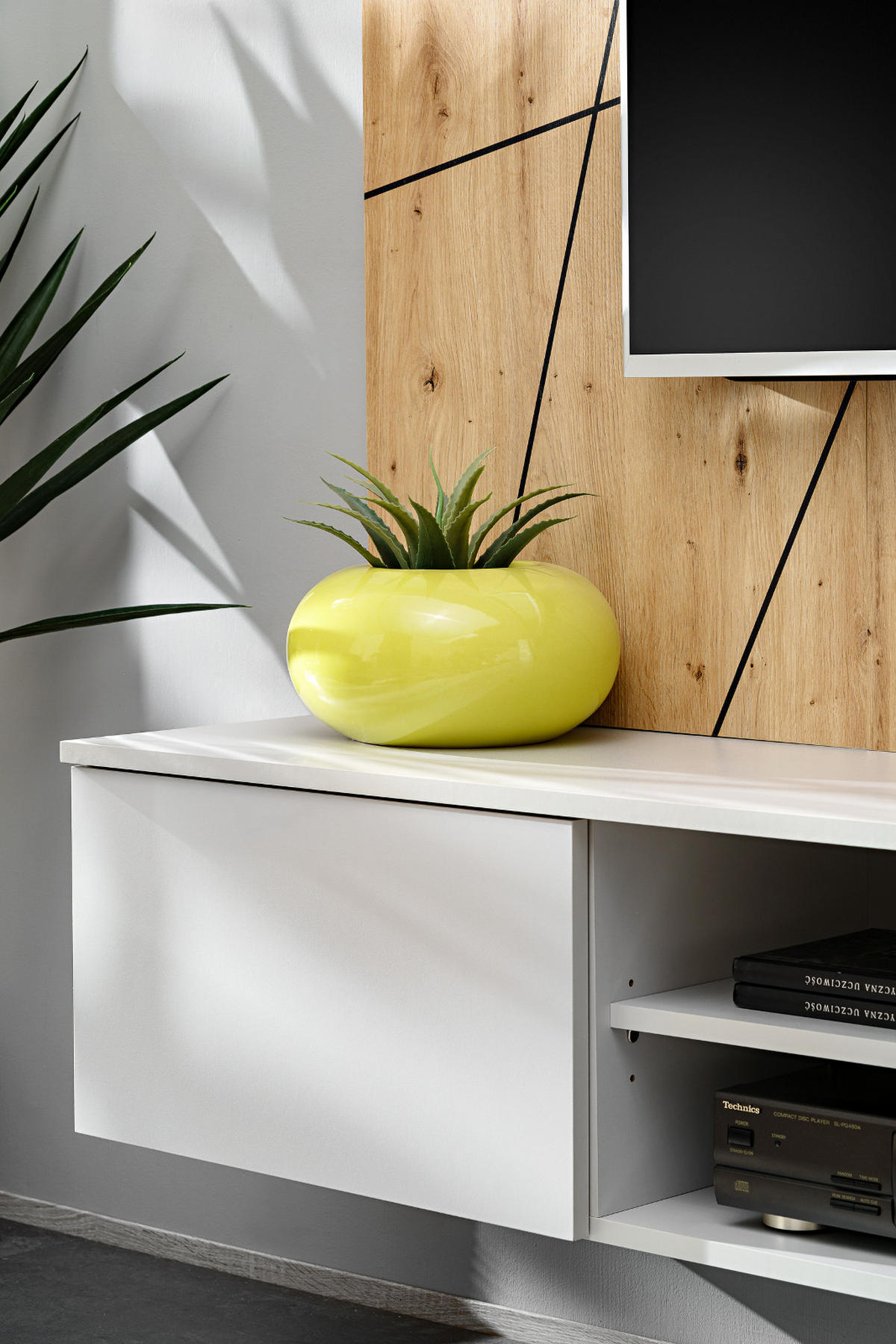 TV-LOWBOARD grau, Eiche Artisan 160, TV-Unterschrank hängend mit Akustikpaneel - Hellgrau/Eiche Artisan, Glas/Holzwerkstoff (160/148/35cm) - Inn.Furn