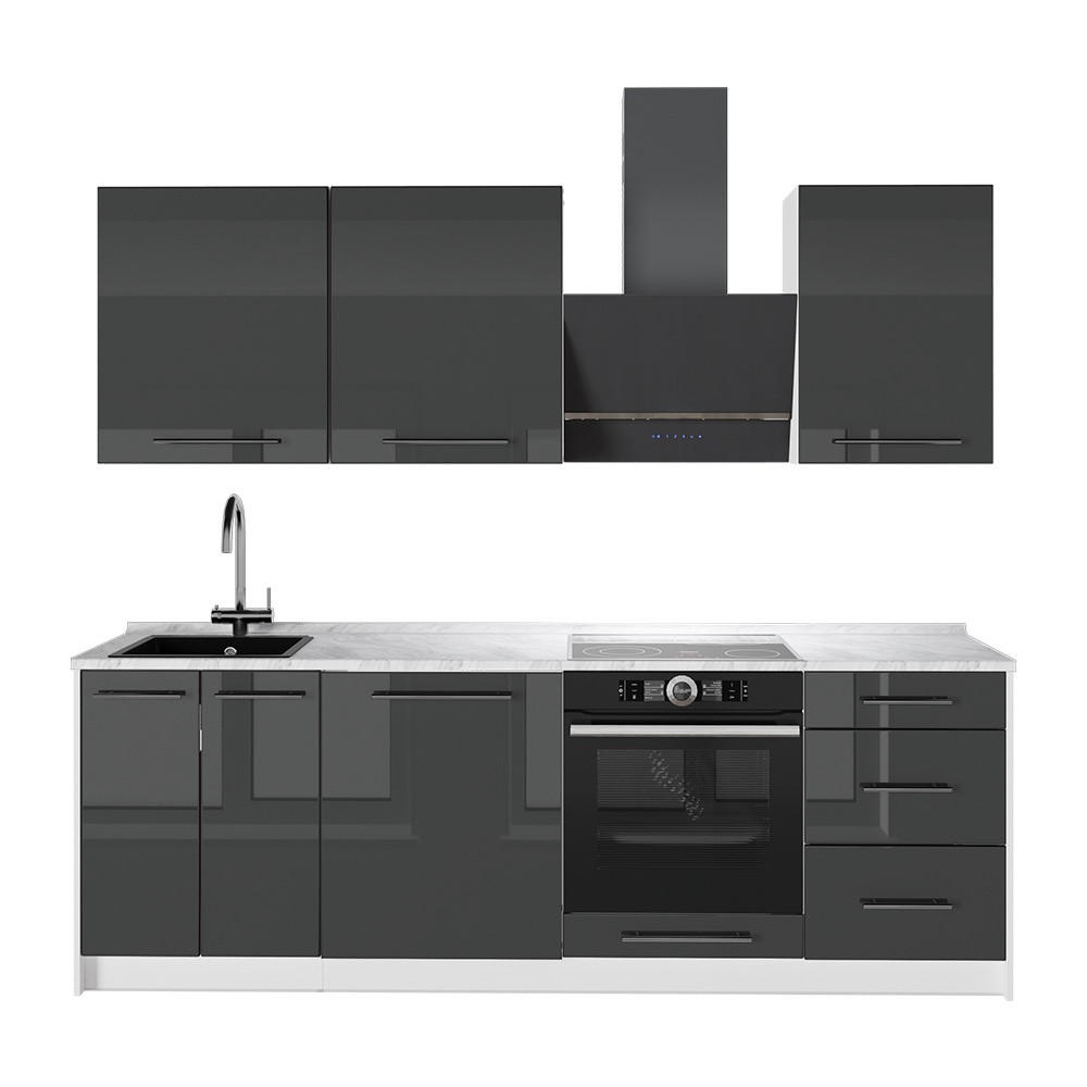 KÖK Fame-Line, Antracit högblank/Vit, 230 cm AP Marble - Vit/Svart högglans, Träbaserade material (230/206.8/60cm) - Vicco