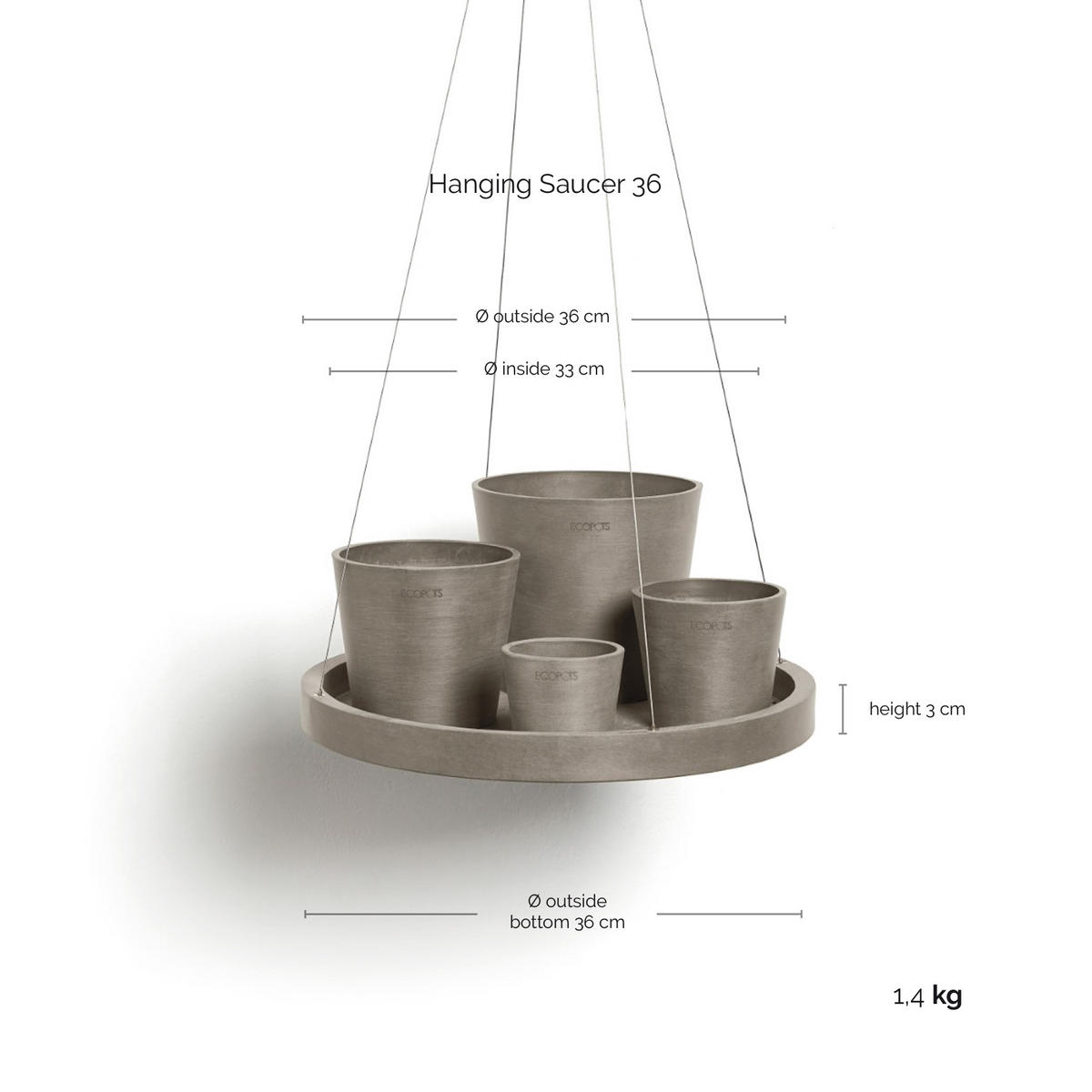 BLUMENTOPFUNTERSETZER Hängend 36/3 cm Taupe - Taupe, Kunststoff (36/3cm) - Ecopots