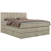 BOXSPRINGOVÁ POSTEĽ INERO KING 140/200 - Béžová Samet - Topper T25 - H4 (tvrdý) - čierna/béžová, textil/plast (140/200cm) - MKS