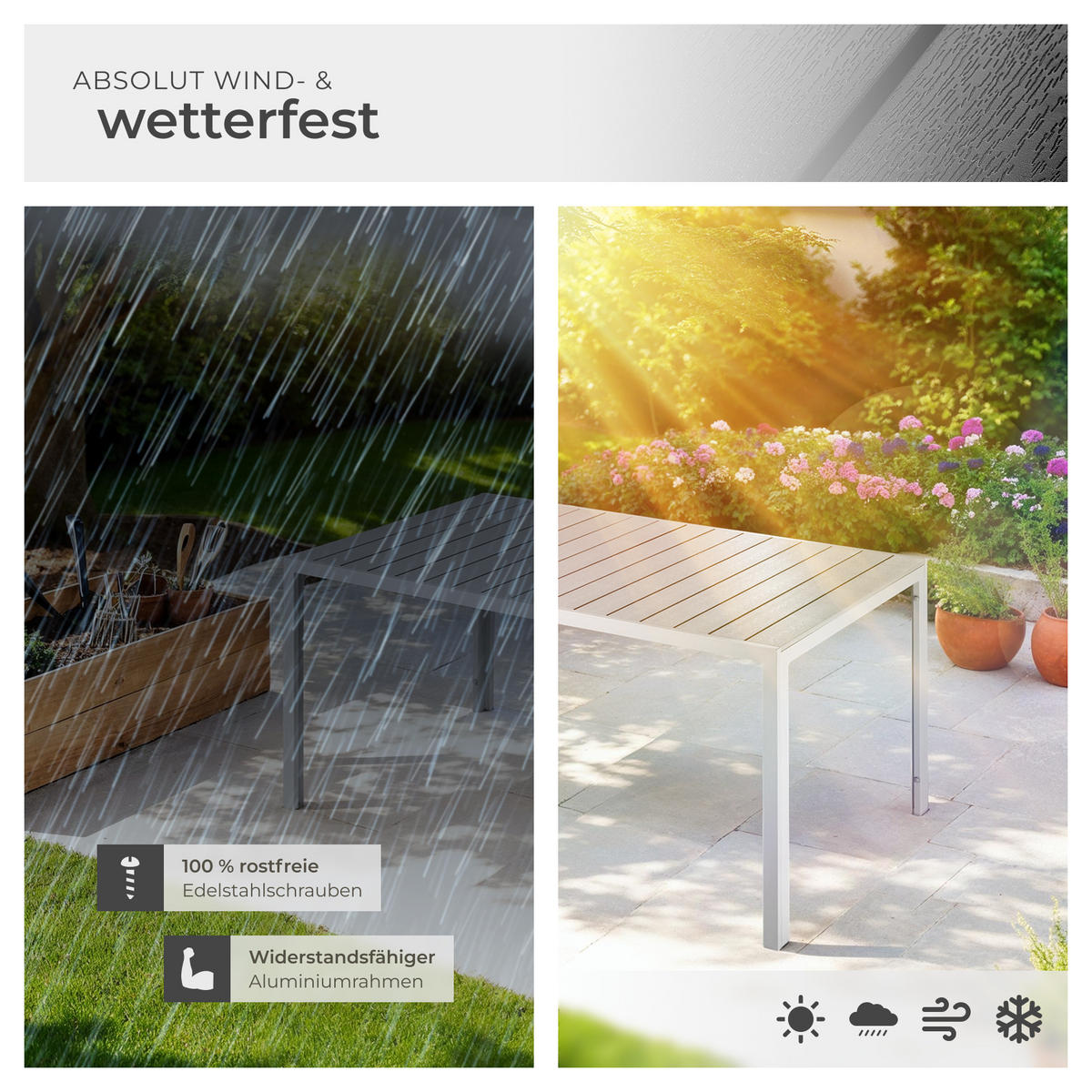 GARTENTISCH Bianca,150 x 90 x 74,5 cm,silber/grau - Silberfarben/Grau, Metall (150/90/74.5cm) - tectake