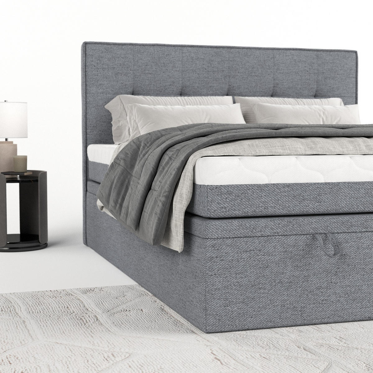 BOXBETT Arivo 180/200 cm Grau im Neve Stoff - Schwarz/Grau, Holz/Holzwerkstoff (180/200cm) - AltaBeds