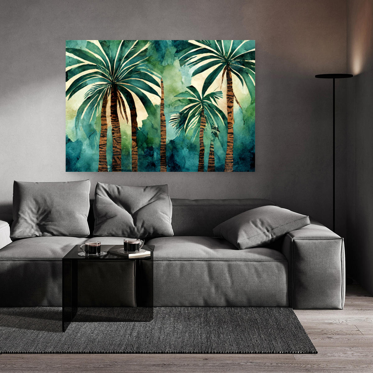 WANDBILD palme dschungel abstraktes aquarell - Grün, Textil (60/40cm) - Feeby