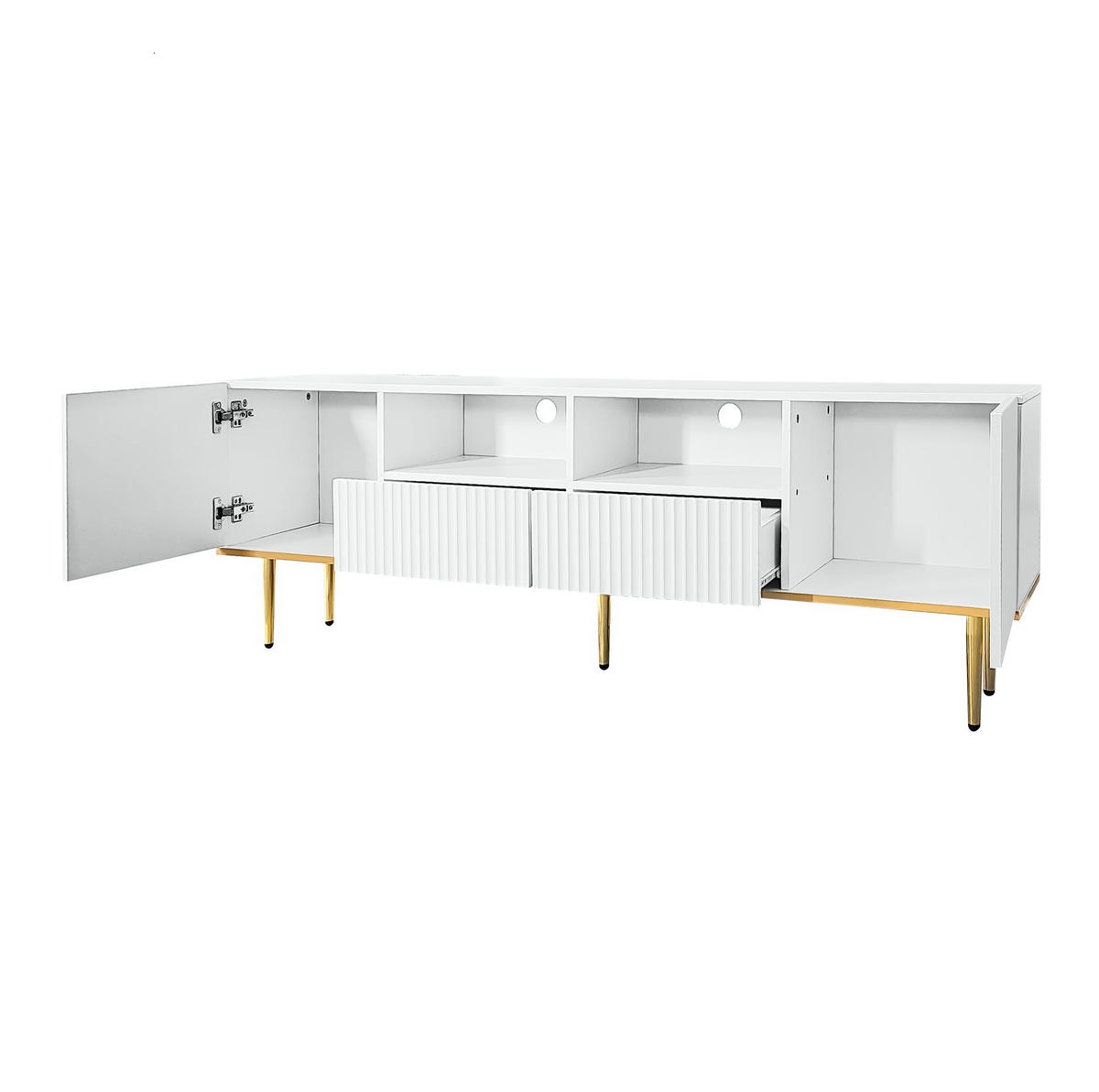 TV-ELEMENT mit 2 Schubladen 165 x 36 x 55 cm Weiß mit goldfarbenen Beinen - Weiß, Holzwerkstoff (36/55/165cm) - Beauniv