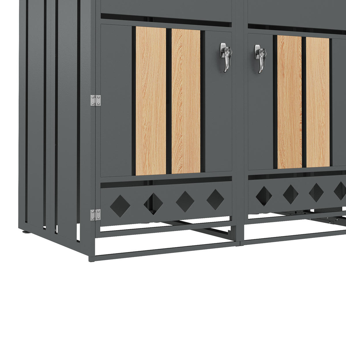 MÜLLTONNENBOX aus Stahl in Grau/Holzoptik mit hydraulischem Klappdeckel - Grau, Metall (264/118.5/80cm) - Modfu