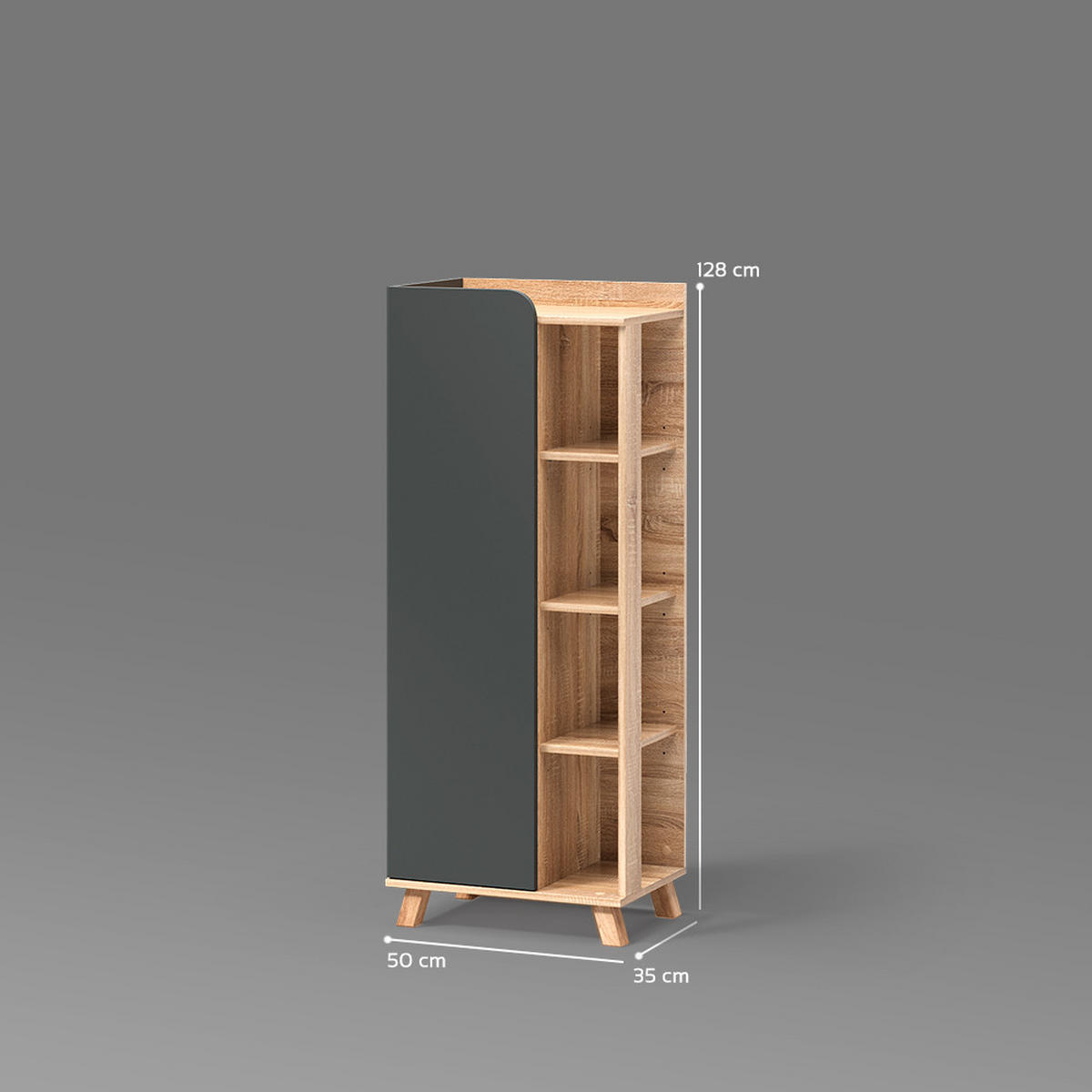 MIDISCHRANK Marano Anthrazit 50 x 128 cm mit Tür und offenen Fächern - Anthrazit/Sonoma Eiche, Holzwerkstoff (50/128/35cm) - Livinity®