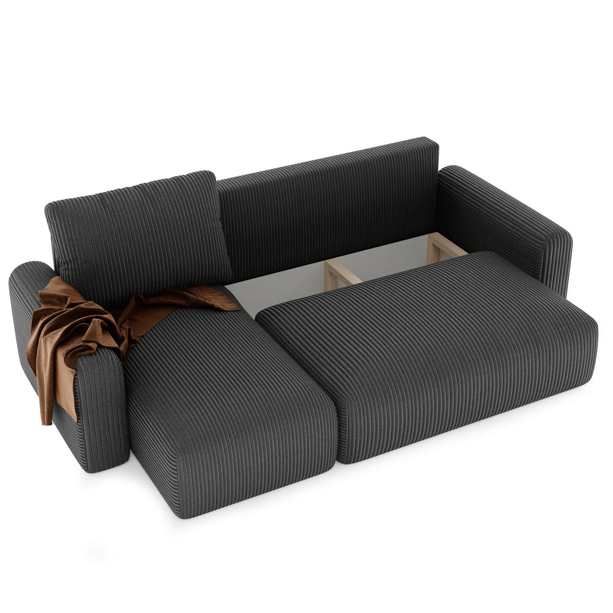 ECKSOFA mit Schlaffunktion und Bettkasten, Schwarz - Schwarz, Holzwerkstoff/Textil (244/98cm) - Idohome