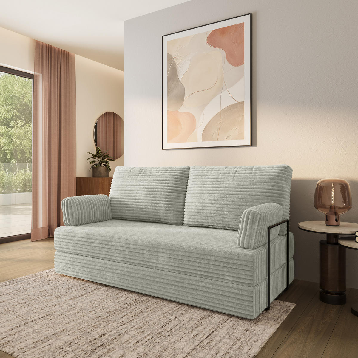 POHOVKA z pěny SILAR s kovovým rámem Manšestrová látka Světle šedá - světle šedá, textil (170/86/80cm) - MASSENO