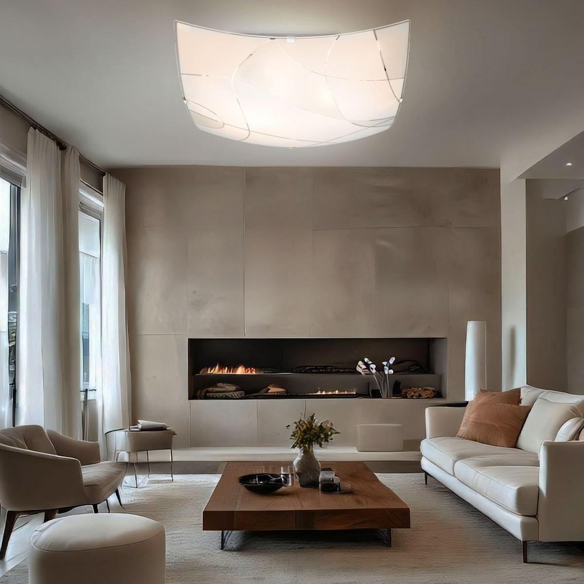 DECKENLEUCHTE Metall Weiß satiniert - Weiß, Glas (30/30/6.5cm) - Globo Lighting