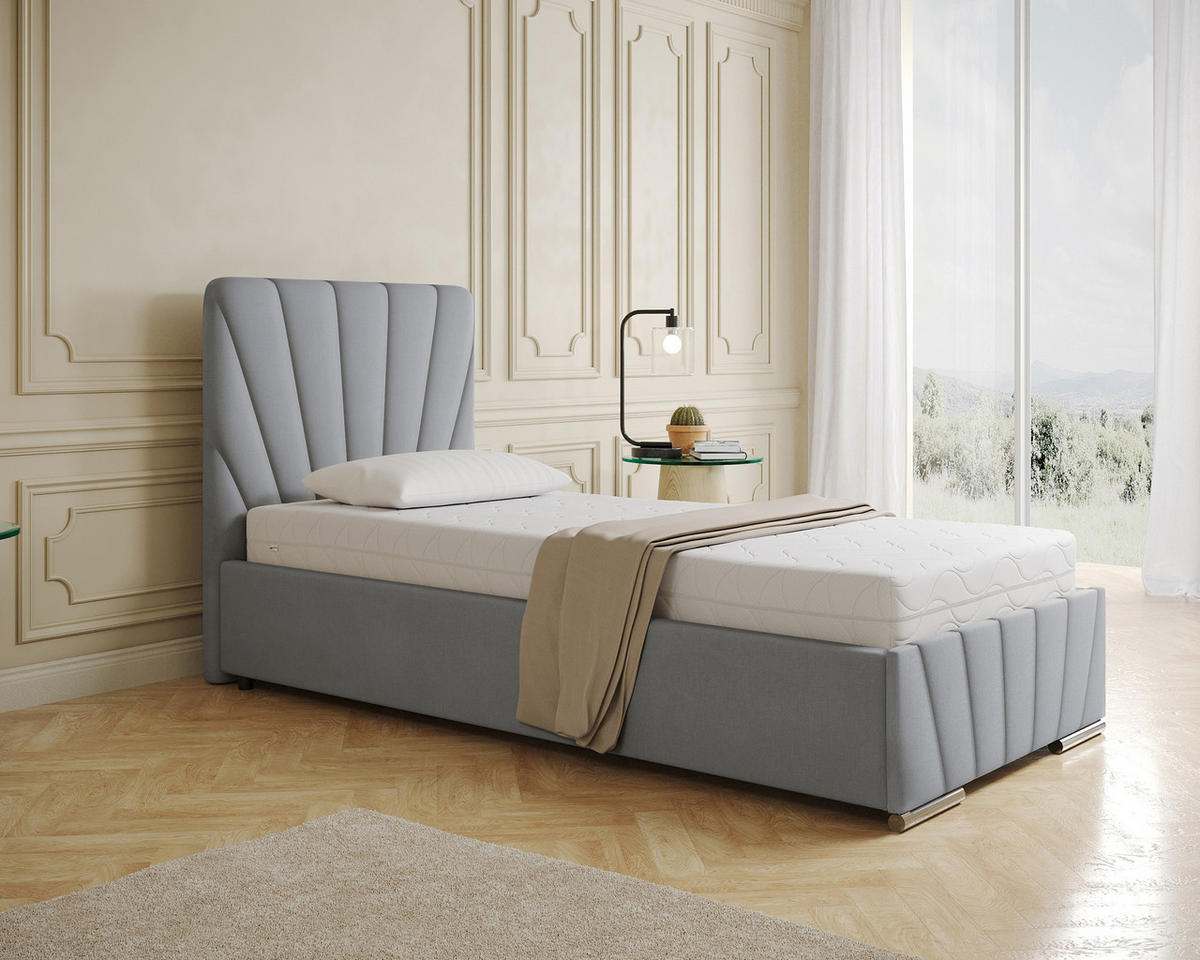 POLSTERBETT Ray 90 x 200 cm mit Bettkasten und Lattenrost Taschenfederkernmatratze mit Kokos 20cm- hellgrau - Hellgrau, Holz (90/200cm) - Homesy