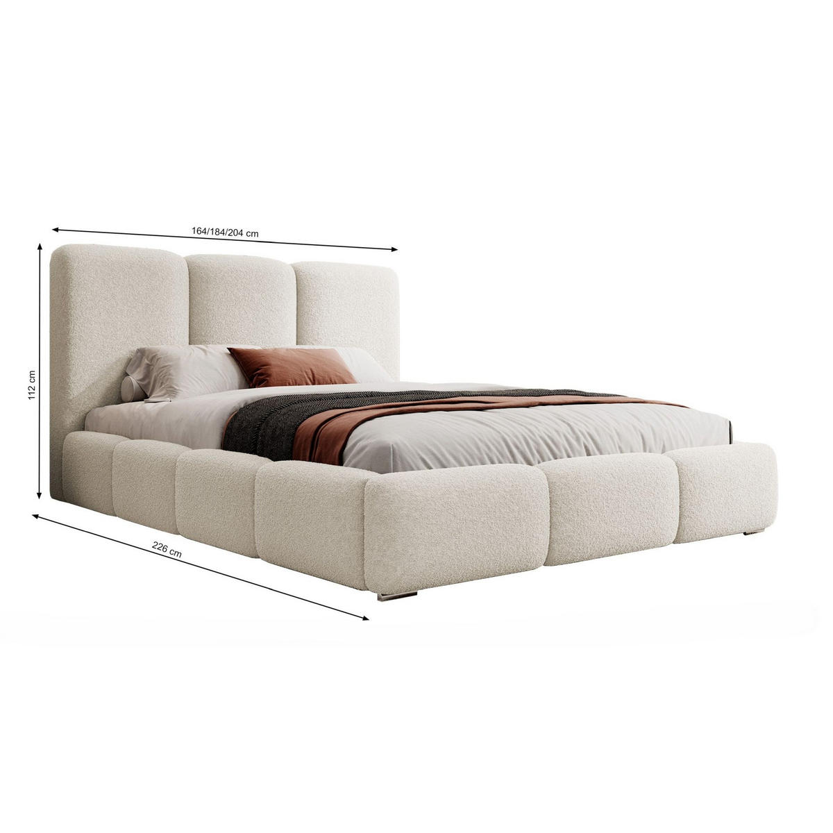 POLSTERBETT Bauro mit Bouclé-Bezug Hellgrau 140x200 cm - Silberfarben/Hellgrau, Textil (140/200cm) - Selsey