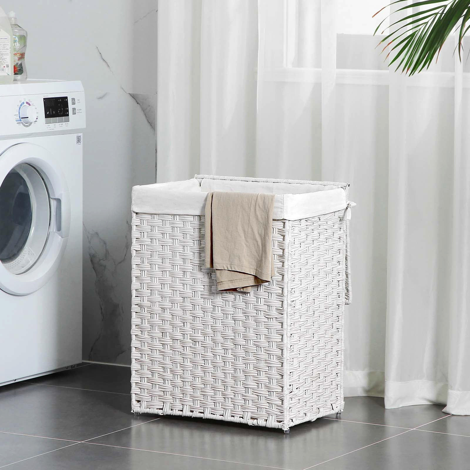 WÄSCHEKORB AUS POLYRATTAN - Weiß, Kunststoff (33/60/46cm) - Hansiro