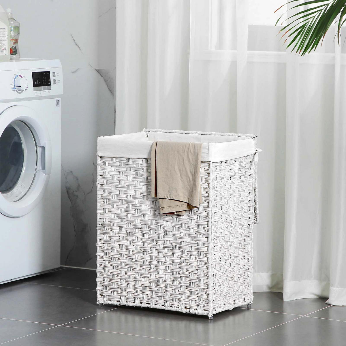 WÄSCHEKORB AUS POLYRATTAN - Weiß, Kunststoff (33/60/46cm) - Hansiro