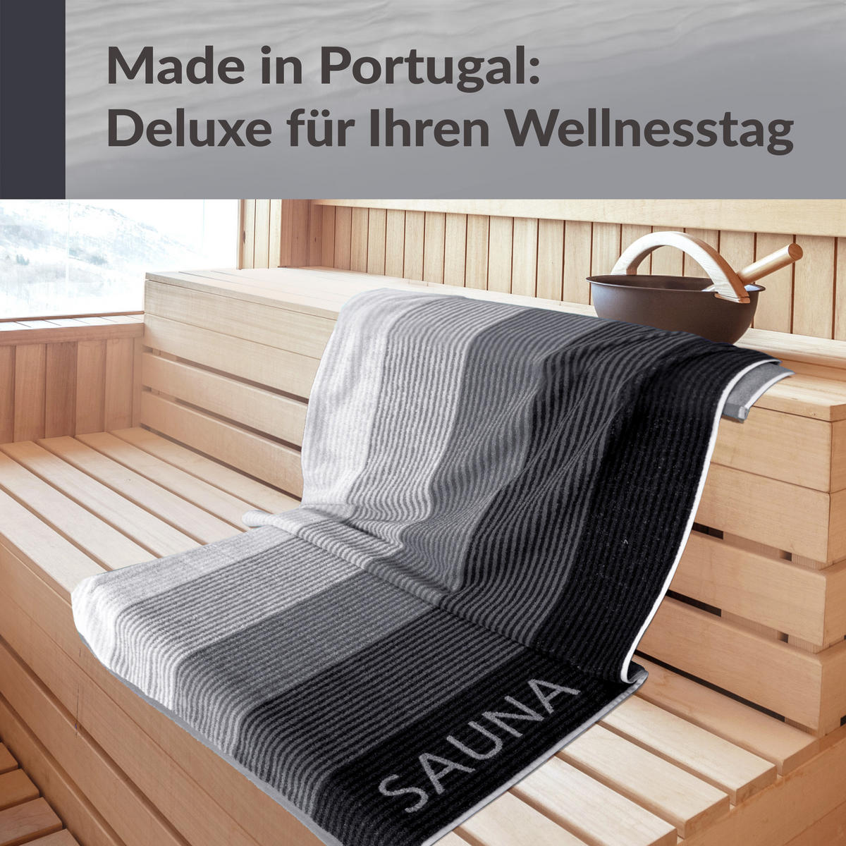 SAUNAHANDTUCH Helsinki Grau – Schwarz 85x200 cm - Schwarz/Grau, Naturmaterialien (85/200cm) - Lashuma