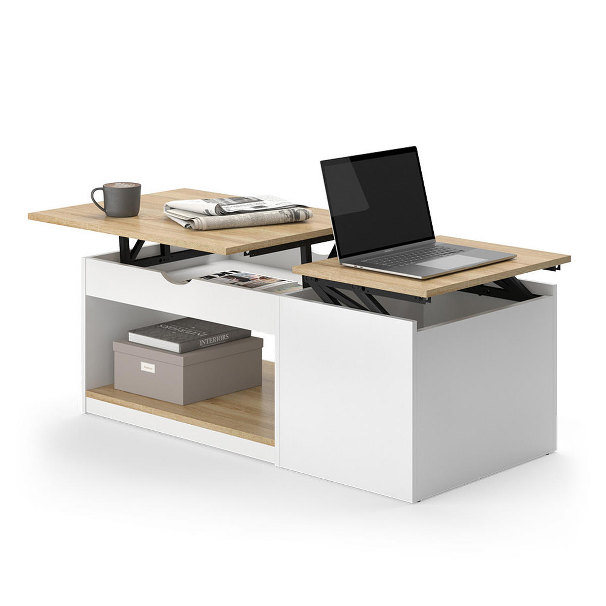 COUCHTISCH Avela Weiß/Sonoma 55 x 110 cm - Weiß, Holzwerkstoff (110/55/54cm) - Vicco