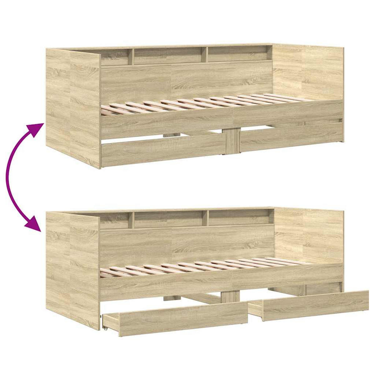 TAGESBETT Mit Schubladen Ohne Matratze Sonoma-Eiche 100/200 Cm - Hellgrau, Holzwerkstoff (100/200cm) - vidaXL