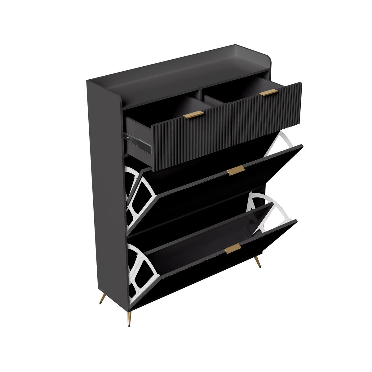 SCHUHSCHRANK 80x24x110 cm Schubladen Trennwände Metallbeine schwarz - Schwarz, Holz (80/110/24cm) - Fortuna Lai