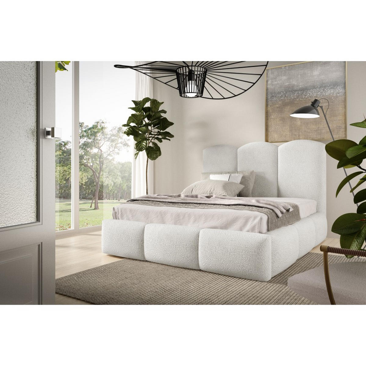 POLSTERBETT Bero, 160x200, Bouclé-Stoff, Weiß - Weiß, Textil (160/200cm) - Beautysofa