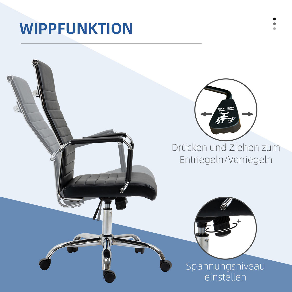 BÜROSTUHL mit Wippfunktion, Kunstleder, Schwarz - Schwarz, Leder (62/114/54cm) - Vinsetto