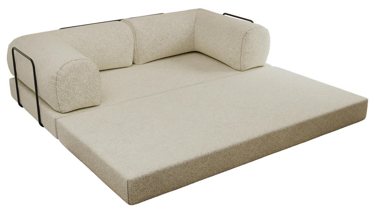 TROJMIESTNA POHOVKA ORSETTO - Krémová Štruktúrovaná látka - čierna/krémová, kov/textil (200/70/100cm) - MKS