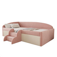 KINDERBETT 90/190 cm in Rosa & Cremeweiß Samt mit Stufen und Schutzbügel - Rosa/Weiß, Holzwerkstoff/Textil (90/190cm) - WISHDOR