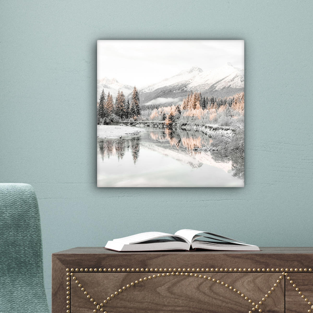 LEINWANDBILD Natur - Winter - Bäume - Berge - Schnee 20x20 cm - Weiß Hochglanz, Textil (20/20cm) - MuchoWow