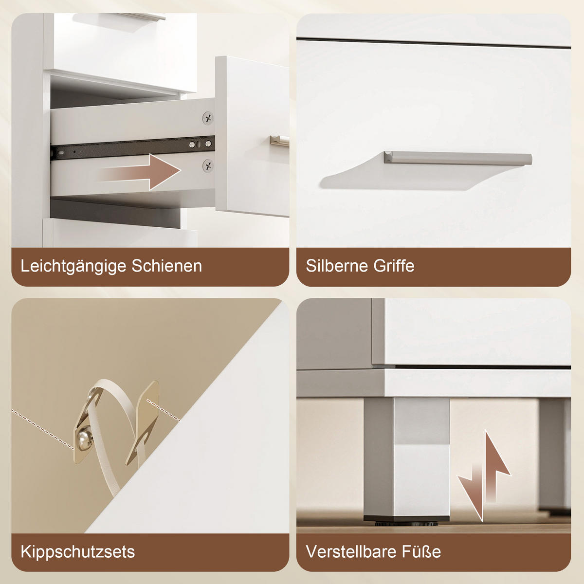 KOMMODE Spanplatte Weiß - Silberfarben/Weiß, Holzwerkstoff/Metall (30/95/30cm) - HOMCOM