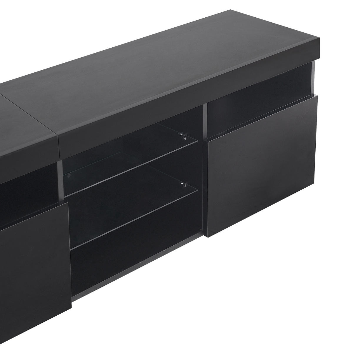 LOWBOARD in Schwarz mit LED-Beleuchtung und Stauraum für Wohn- und Esszimmer, B180/T35/H48cm - Schwarz, Glas/Holzwerkstoff (180/45/35cm) - STILVORA