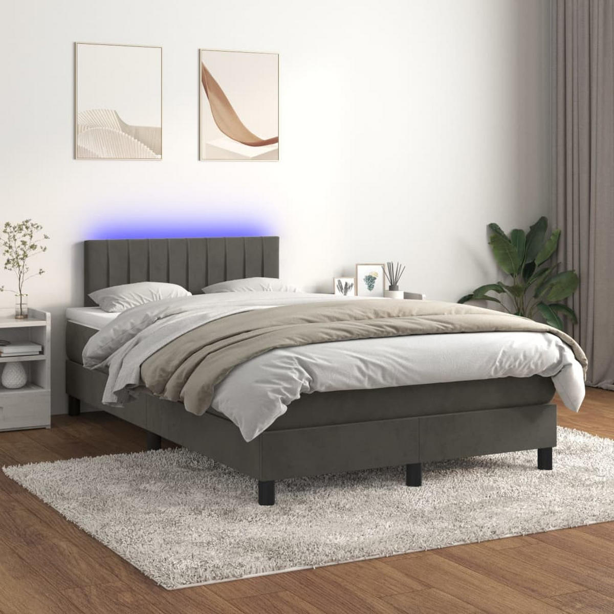 BOXSPRINGBETT Mit Matratze & Led Dunkelgrau 120/200 Cm Samt - Weiß, Textil (120/200cm) - vidaXL