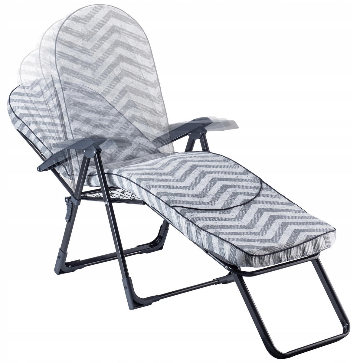 GARTENLIEGESTUHL 184 x 110 cm „Zigzag“ - Weiß/Grau, Metall (57/184cm) - KADAX