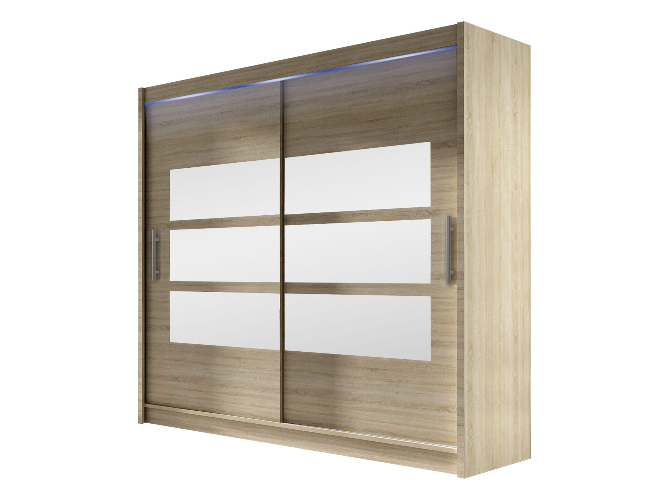 KLEIDERSCHRANK London III 180, mit RGB LED Beleuchtung - Silberfarben/Sonoma Eiche, Holzwerkstoff/Kunststoff (180/215/58cm) - MIRJAN24