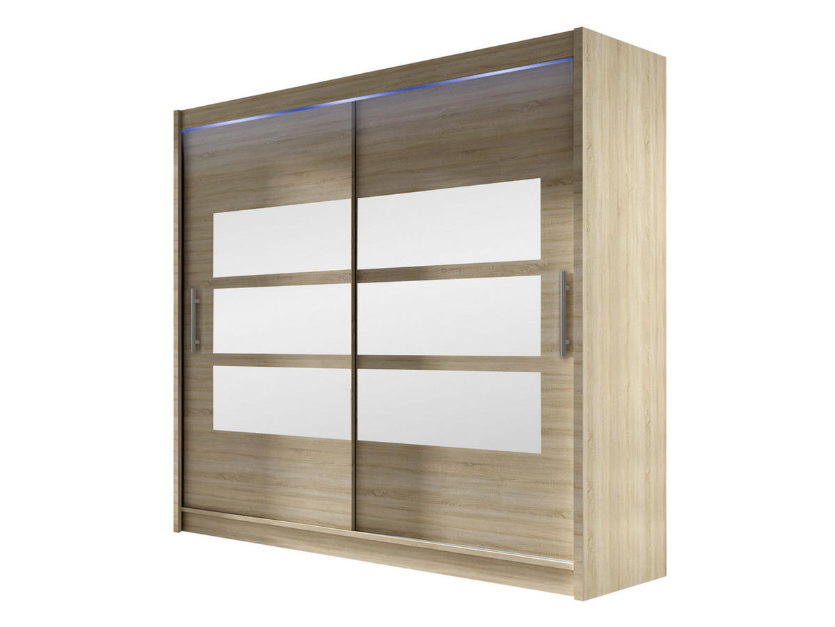 KLEIDERSCHRANK London III 180, mit RGB LED Beleuchtung - Silberfarben/Sonoma Eiche, Holzwerkstoff/Kunststoff (180/215/58cm) - MIRJAN24