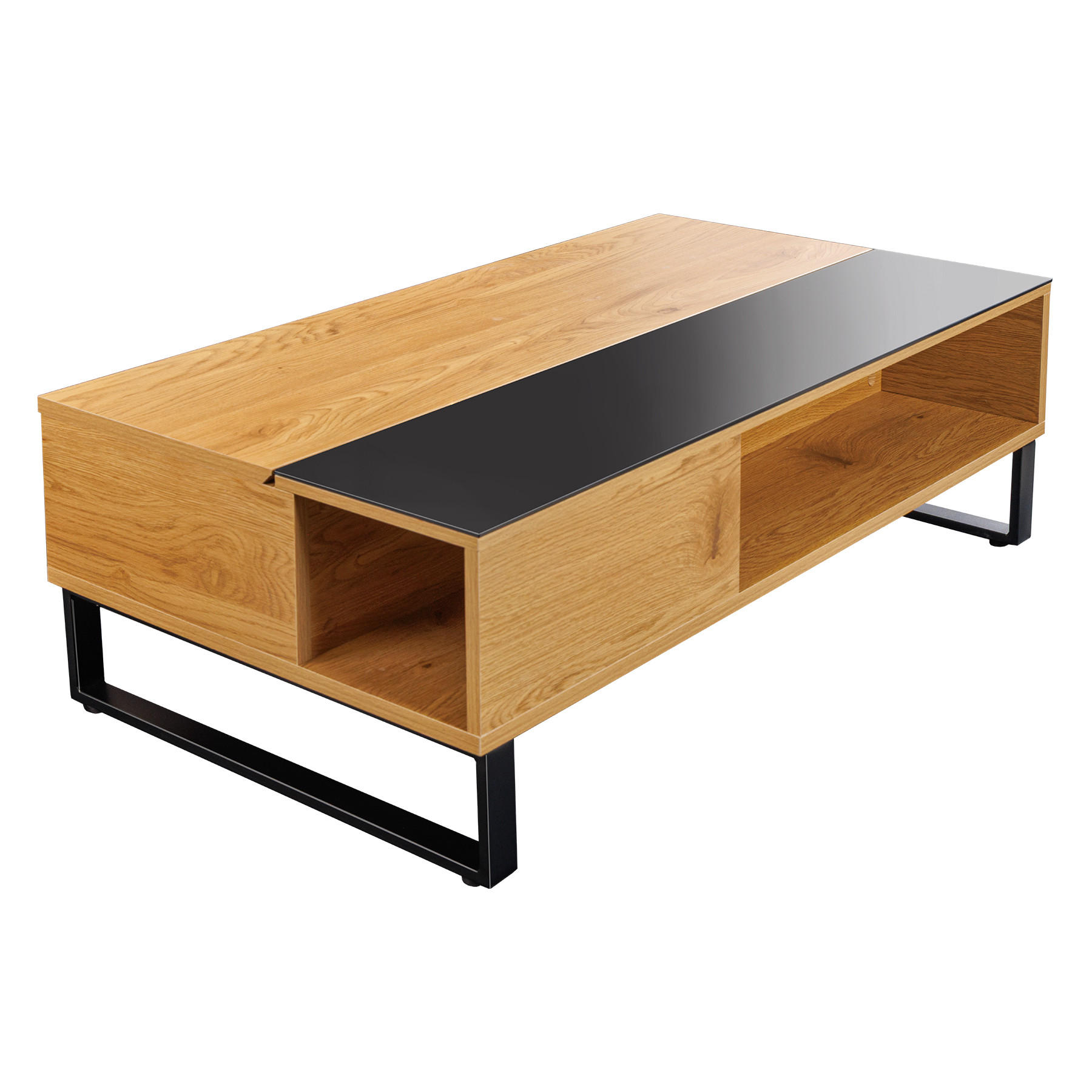 COUCHTISCH APARTMENT Schichtholz Natur 110 cm - Hellbraun/Schwarz, Glas/Holzwerkstoff (60/110/35cm) - riess-ambiente