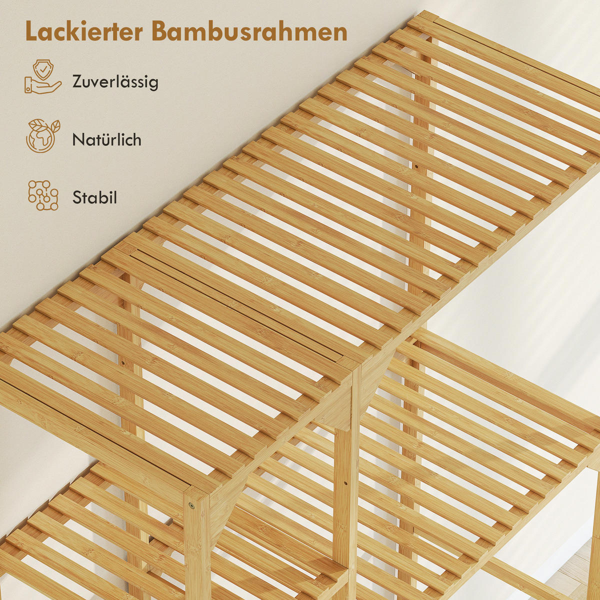 WASCHMASCHINENREGAL DE-10497 7 Ablagen, verstellbar Bambus - Naturfarben, Naturmaterialien (40/157/100cm) - ComfortXL