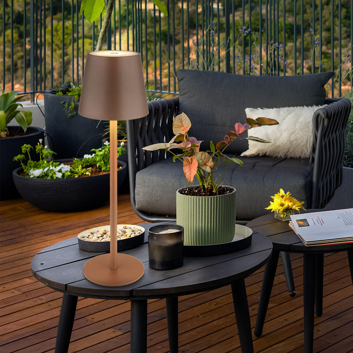 LED TISCHLEUCHTE Braun Akku Touchdimmer - Braun, Metall (10.6/10.6/36cm) - Globo Lighting