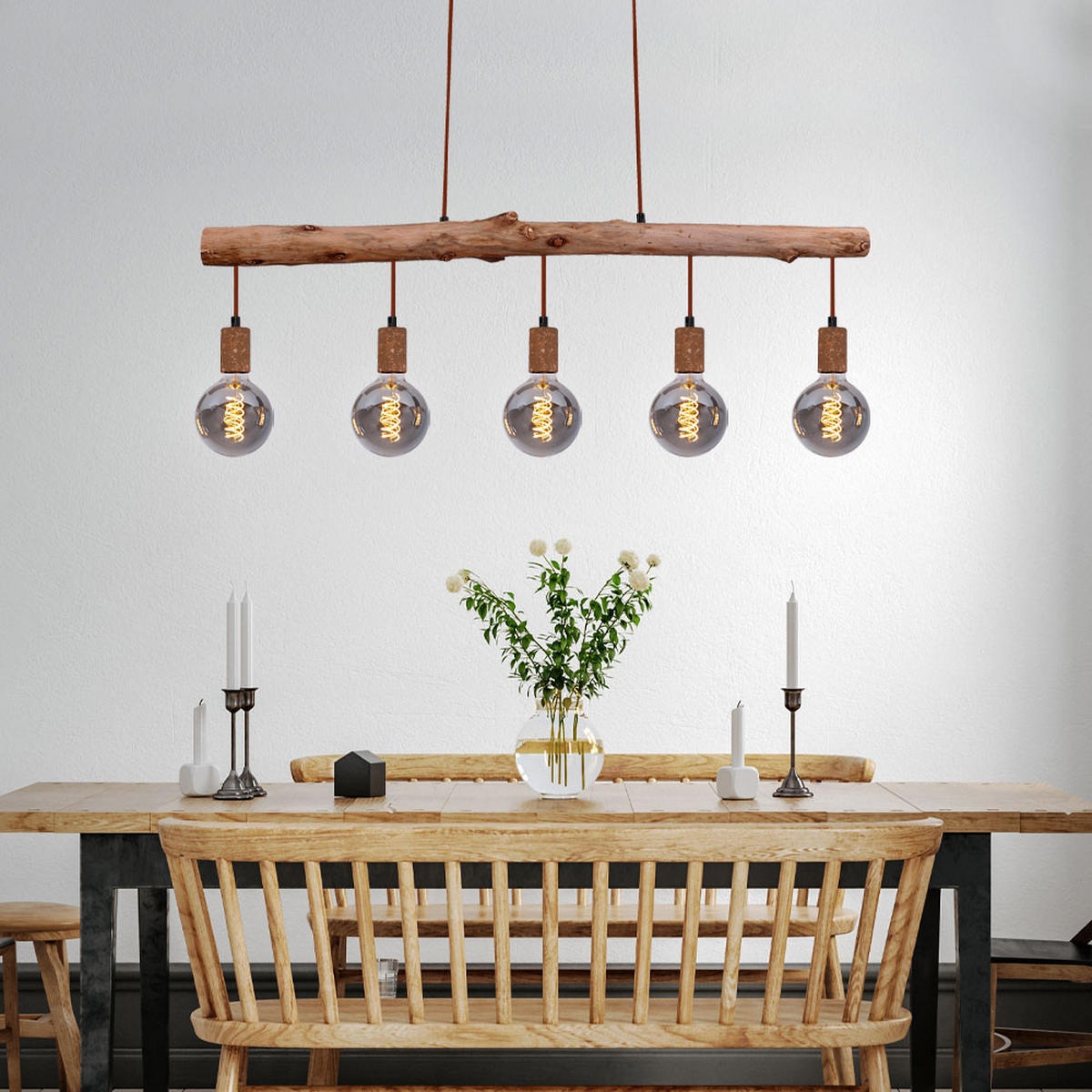 HÄNGELEUCHTE Jakob Braun Holzoptik - Braun, Holz (100/8.5/140cm) - Globo Lighting