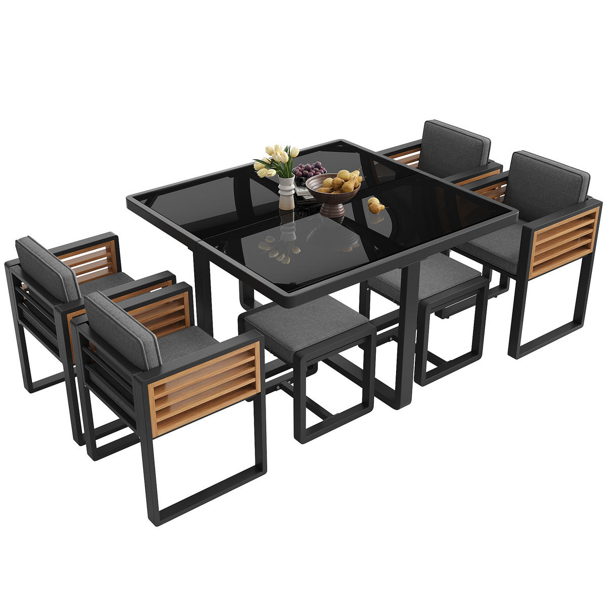 GARTENMÖBEL-SET Modernes 7-tlg. Schwarz - Grau, Metall - ComfortXL