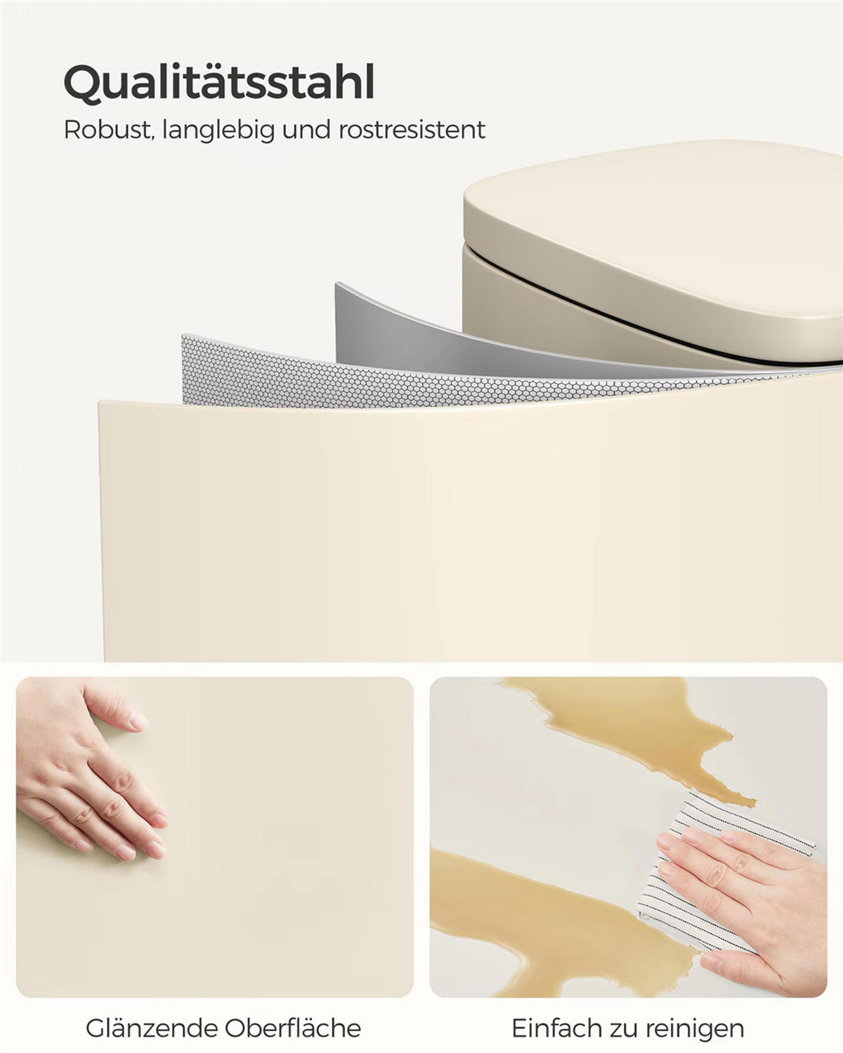 MÜLLEIMER 30 L Küche Tretmülleimer Softclose Deckel - Beige, Metall (34.8/63.3/29.7cm) - Kaket