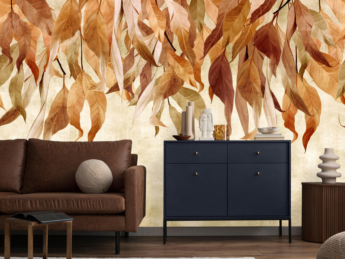 FOTOTAPETE Blätter Pflanzen Natur für Wohnzimmer 400x280 - Beige/Rot, Papier (400/280cm) - Muralo