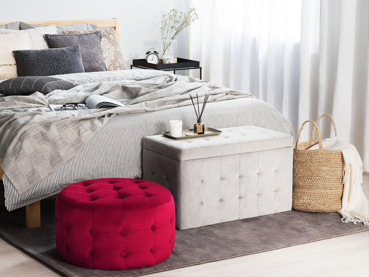POUF Tampa 55/55/30 cm - Rot, Textil (55/30/55cm) - Beliani