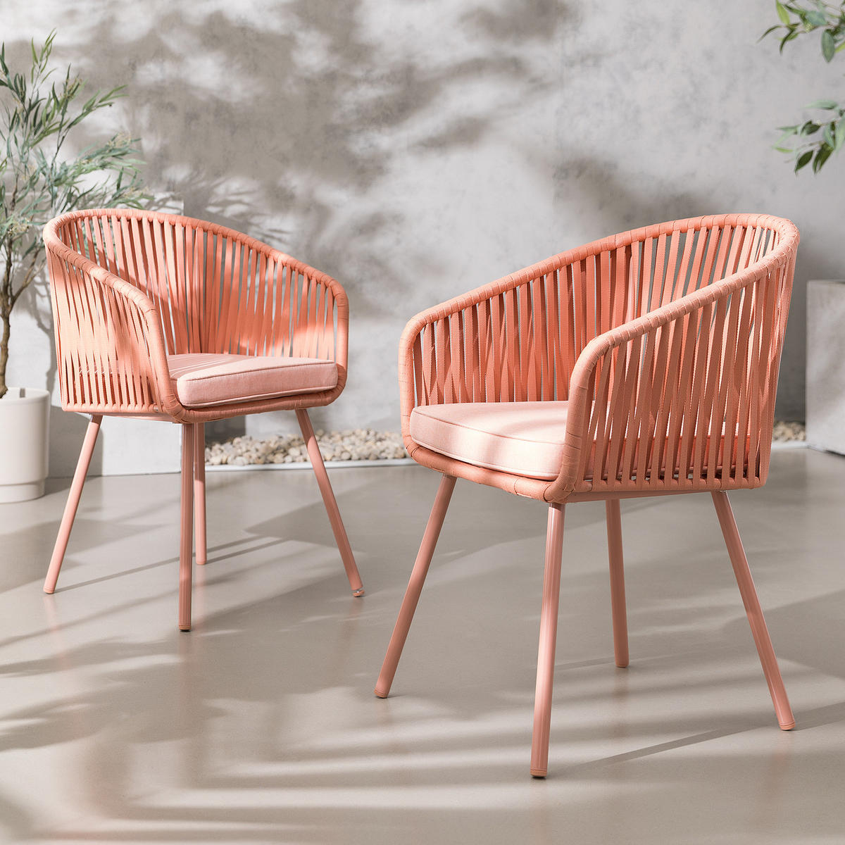 GARTENSTUHL - Stahl / Polyester - 2er-Set - Rosa, Textil/Metall (56/79/62cm) - home24