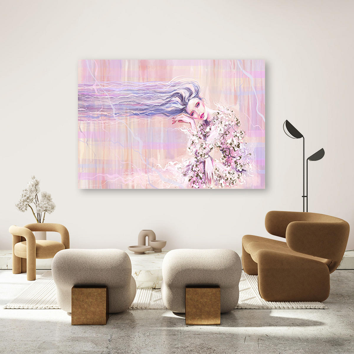 WANDBILD eine frau mit langen haaren - Pink, Textil (60/40cm) - Feeby