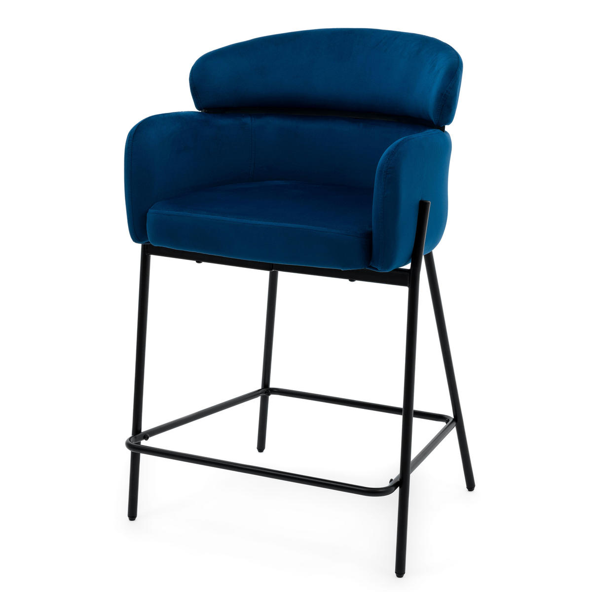 BARHOCKER BOLZANO gepolsterter mit Steppung - dunkelblau - Samt Velour - Blau/Schwarz, Textil/Metall (60/99/55cm) - NEW HOME