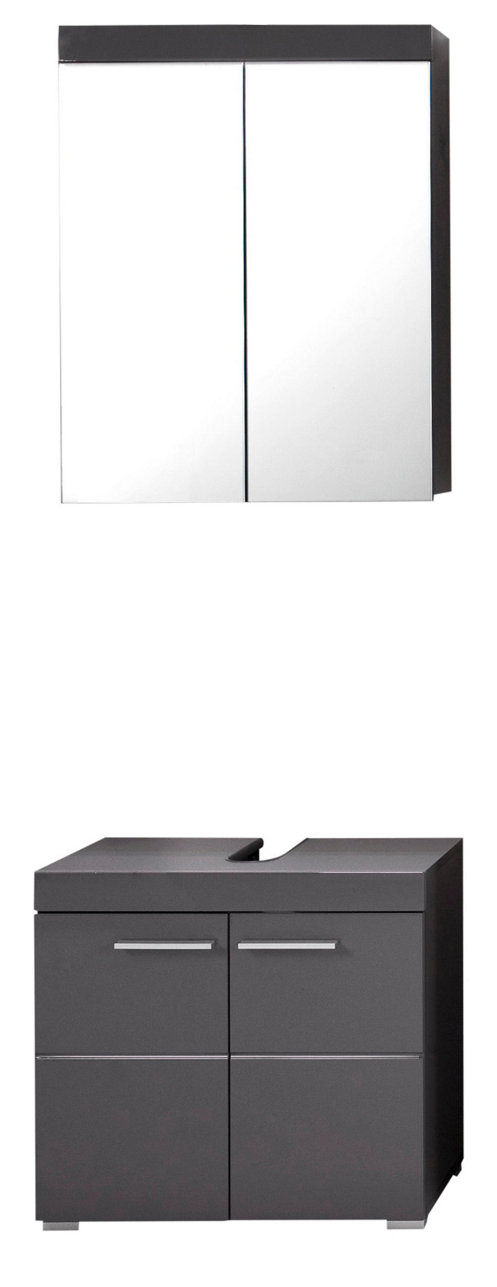 BADMÖBEL-SET grau Hochglanz 2-teilig 60 x 190 cm, Badkombnation in modernem Design - Grau, Glas/Holzwerkstoff (60/77/17cm) - Top.Furn
