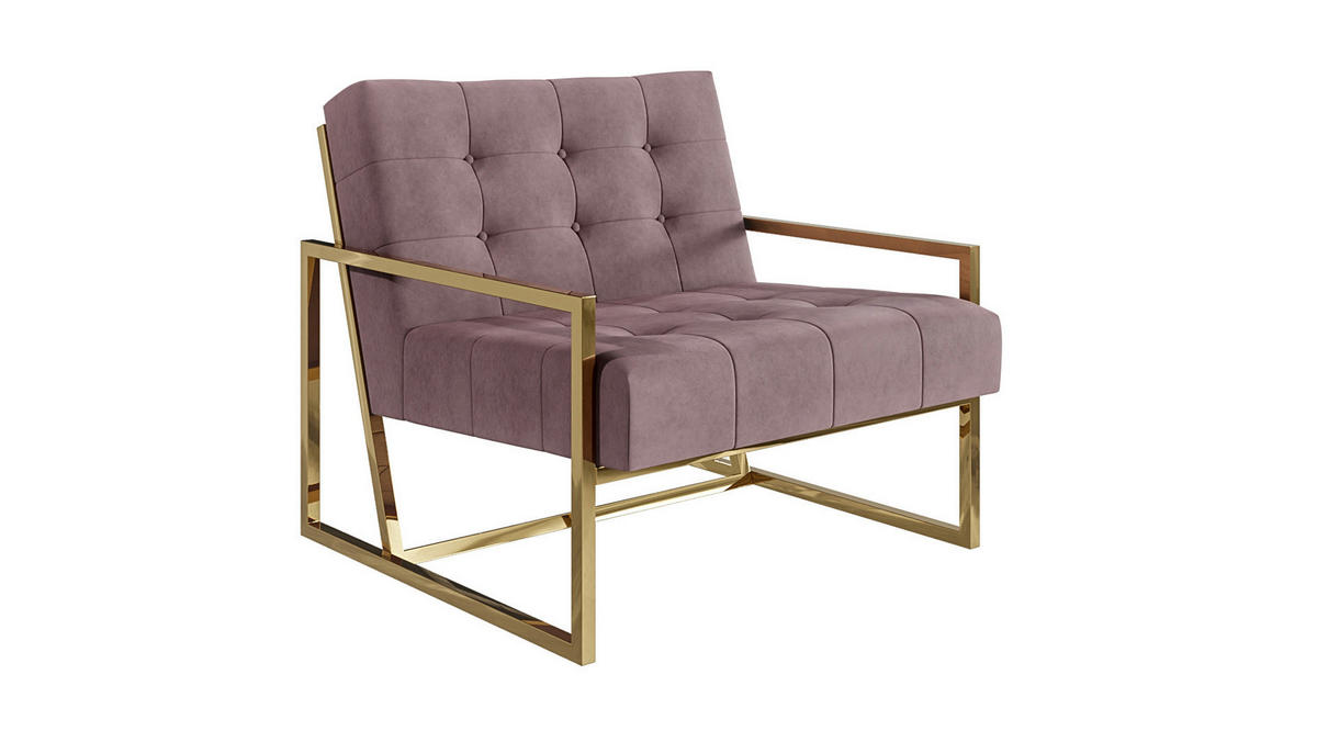 LOUNGESESSEL Duban Rosa Samtstoff - Pink/Goldfarben, Holz/Textil (84/81/89cm) - S-Style Möbel
