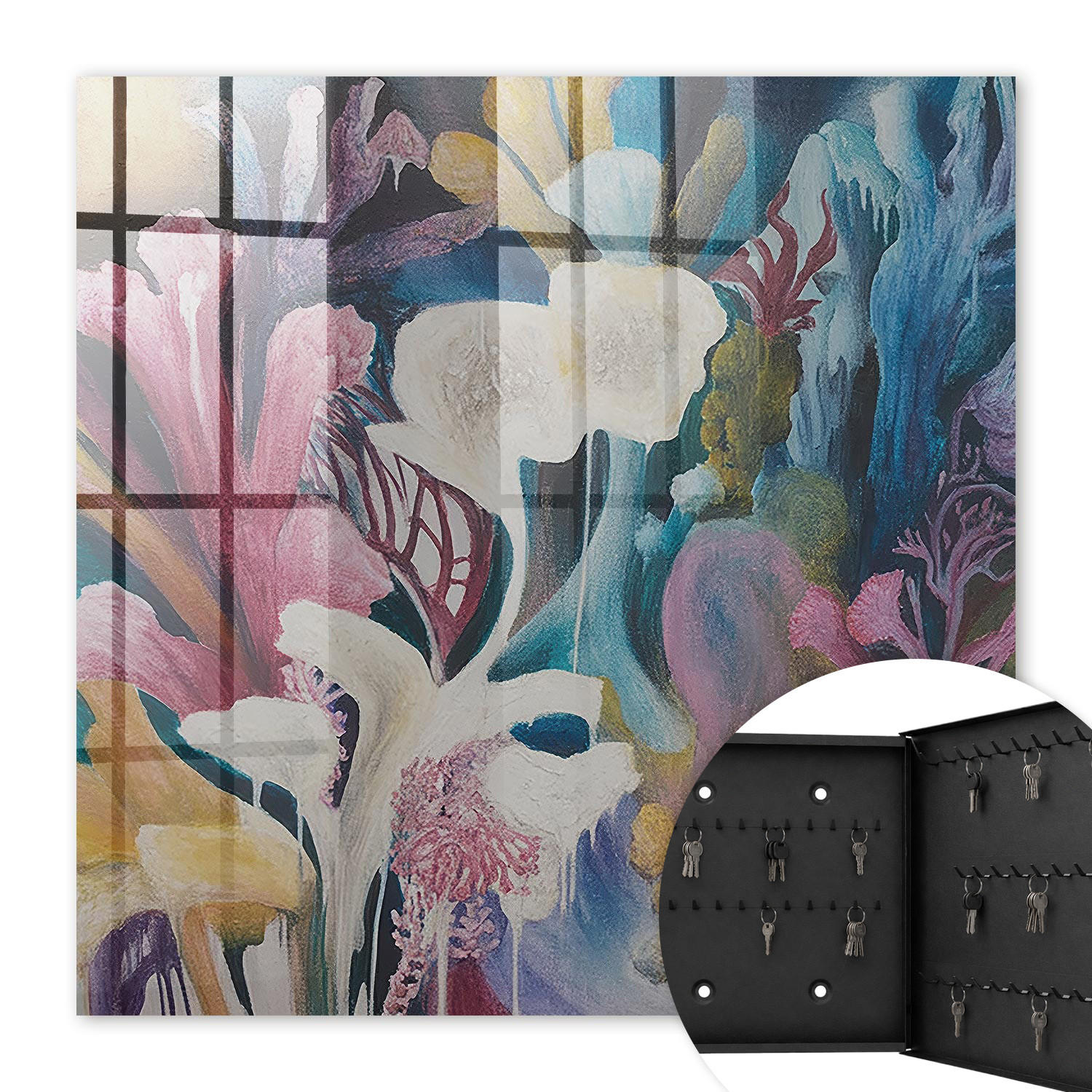 SCHLÜSSELBOX Schwarz 30x30 cm- Türöffnung nach rechts - Abstrakte Natur - Pink, Metall (30/30/5cm) - TULUP