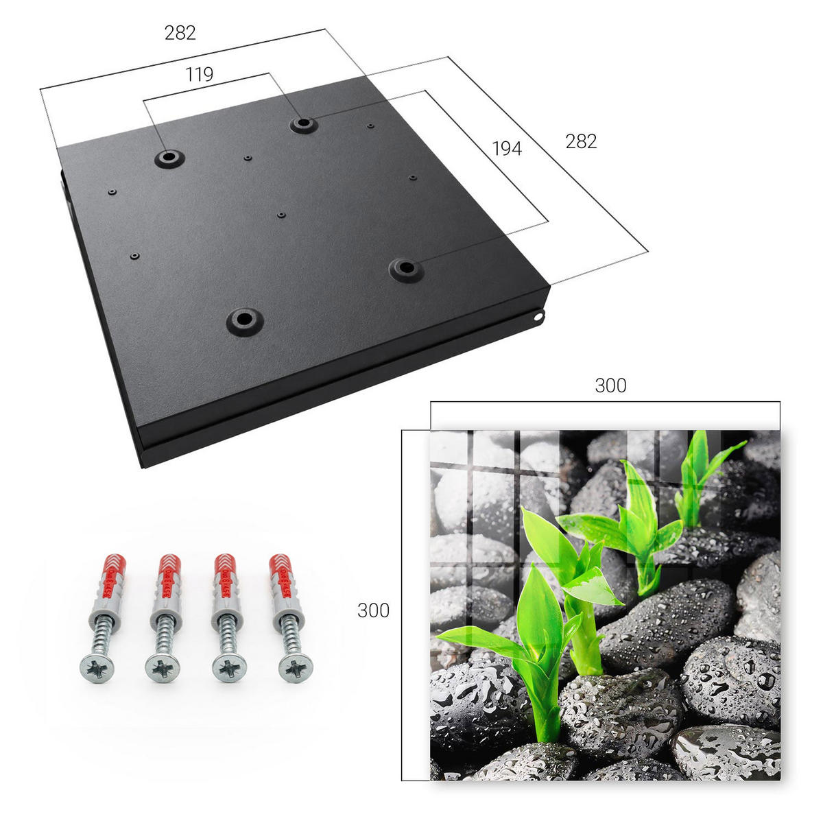 SCHLÜSSELBOX Schwarz 30x30 cm- Türöffnung nach rechts - Grüne Natur - Schwarz, Metall (30/30/5cm) - TULUP