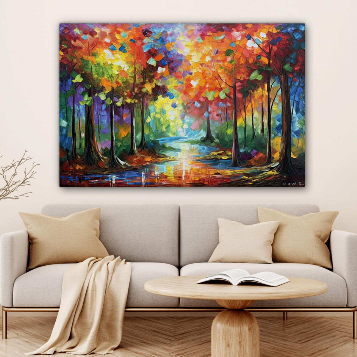LEINWANDBILD Landschaft - Wald - Farben - Natur Wohnzimmer 120x80 cm - Multicolor, Textil (120/80cm) - MuchoWow