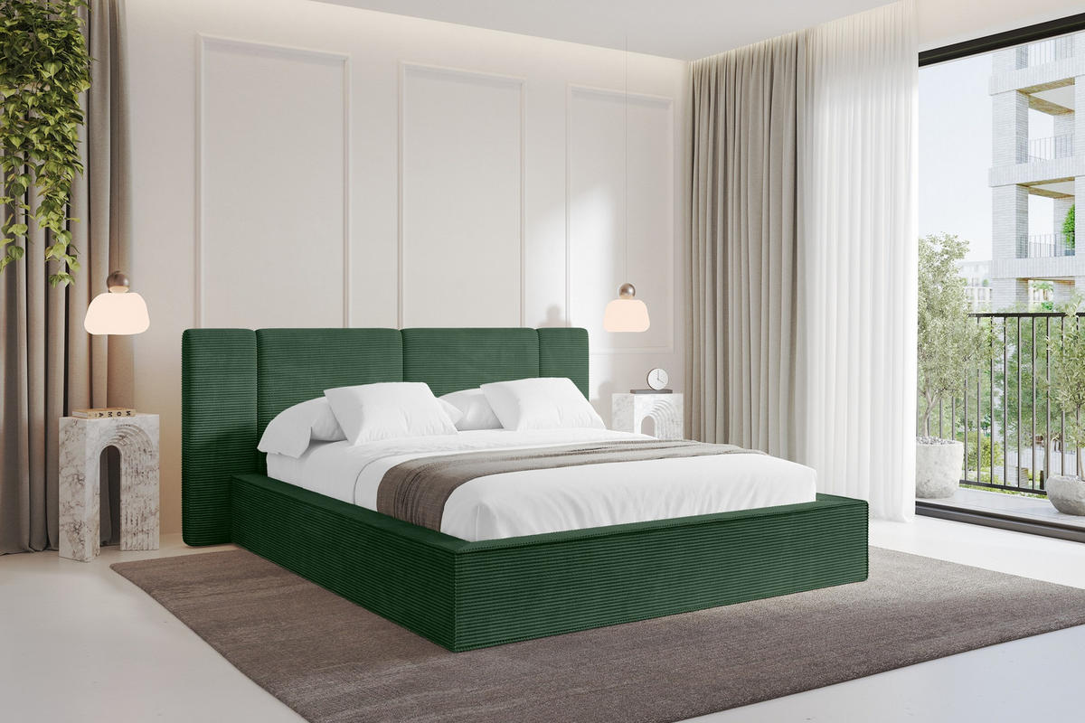 POLSTERBETT mit Bettkasten und Lattenrost, Bett mit Matratze H3/H4 - RIVO 120x200 Grün - Grün, Holzwerkstoff/Textil (120/200cm) - ALTDECOR